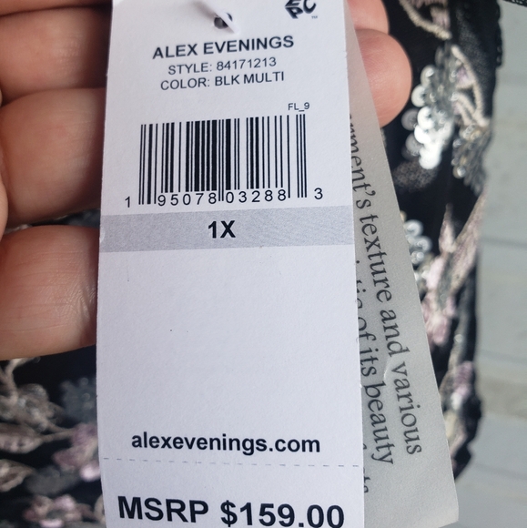 New 1X Plus Size Alex Evenings Floral Sequined Embroidered dressy top shirt - Picture 7 of 8